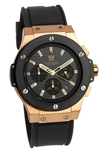 [HYAKUICHI 101] ヒャクイチ No.8 腕時計 ウォッチ 100m防水 ラバーベルト カーボン文字盤 ブラック×ピンクゴールド メンズ